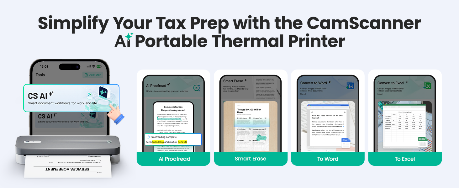 P1 Pro Ink-Free Thermal Printer, Portable US Letter Size Bluetooth Printer with 1 Roll Paper, for iPhone Android Computer, Home Office Use