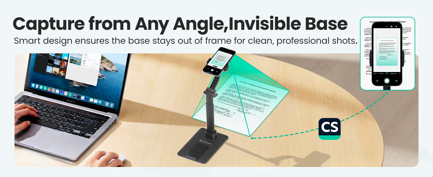iPhone Holder, 360° Rotatable Clip-On Phone Mount with Non-Slip Base - Adjustable Desk Stand for iPhone & Smartphones(1 Pack, Black)