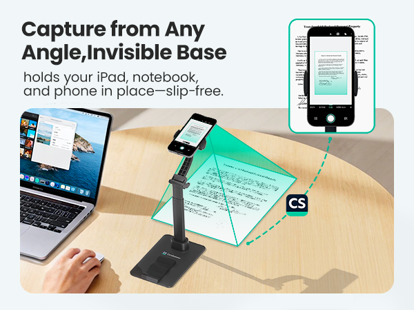 iPhone Holder, 360° Rotatable Clip-On Phone Mount with Non-Slip Base - Adjustable Desk Stand for iPhone & Smartphones(1 Pack, Black)