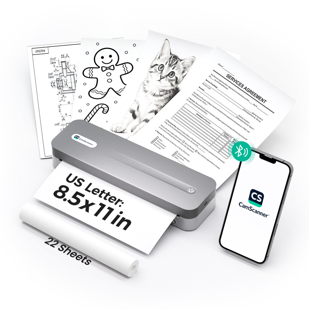 P1 Pro Ink-Free Thermal Printer, Portable US Letter Size Bluetooth Printer with 1 Roll Paper, for iPhone Android Computer, Home Office Use