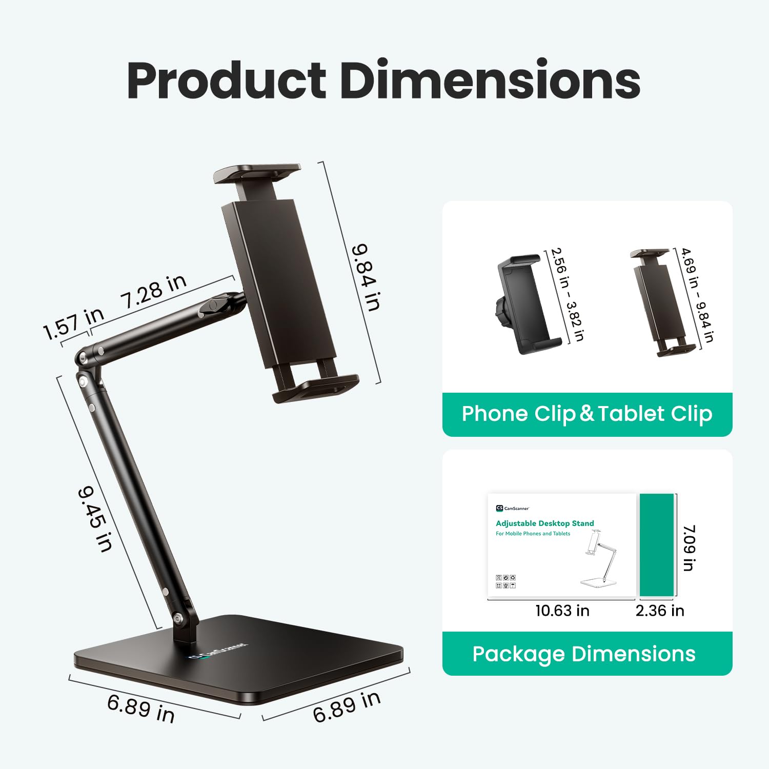 CamScanner Dual Folding Cell Phone Stand, Fully Adjustable Foldable Desktop Phone Holder Cradle Dock Compatible with iPhone
