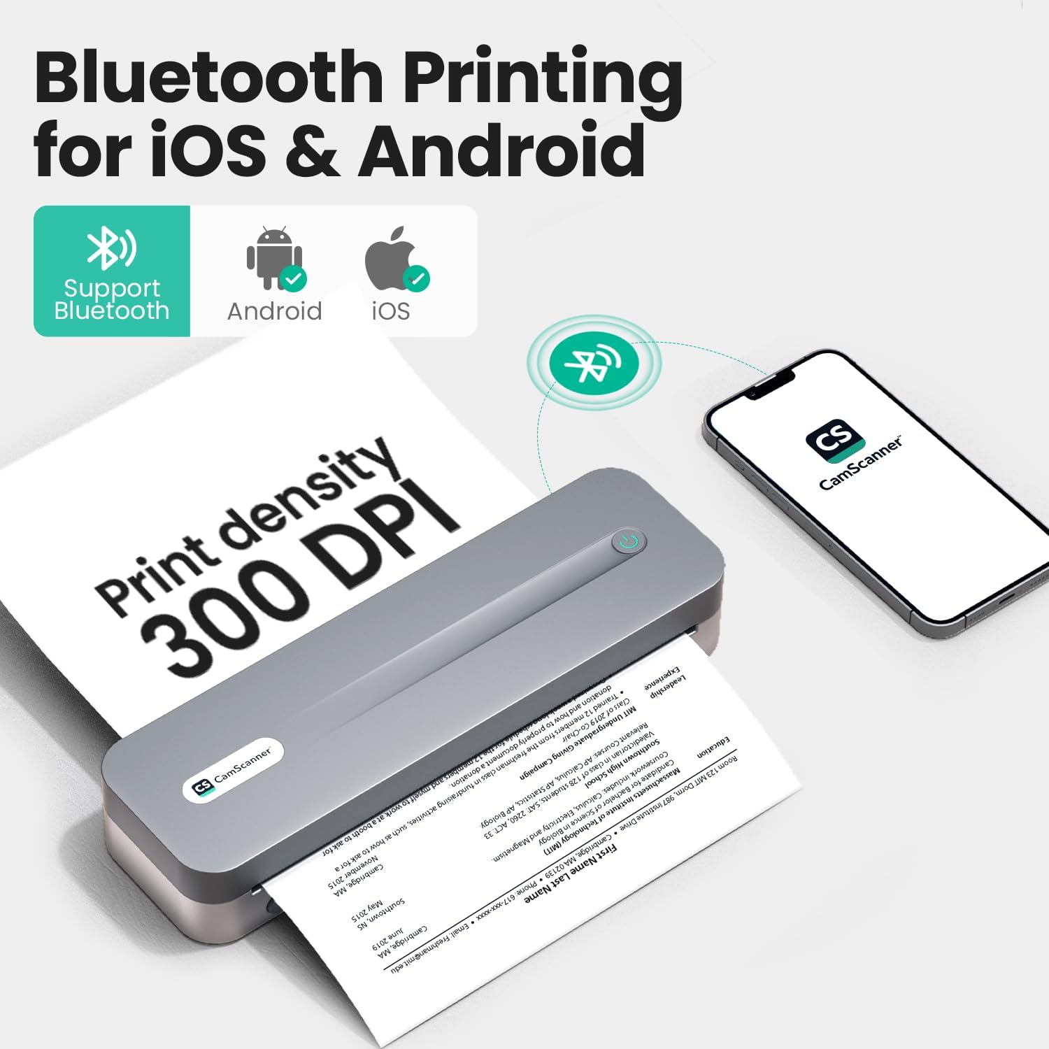 CamScanner P1 Pro Imprimante thermique portable sans encre, format Lettre US, Bluetooth avec 1 rouleau de papier, pour iPhone, Android, ordinateur, utilisation à la maison ou au bureau