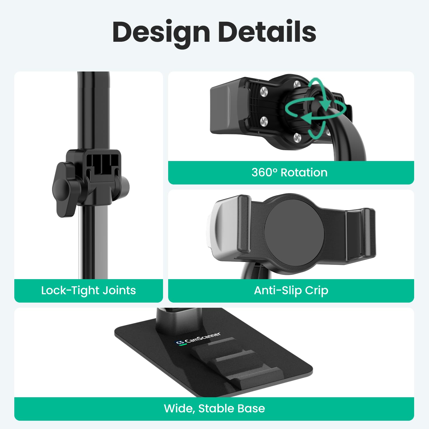 Adjustable Phone Stand for Scanner, Hands-Free Desktop Holder Compatible with iPhone 15/14/13/12, Samsung, and More