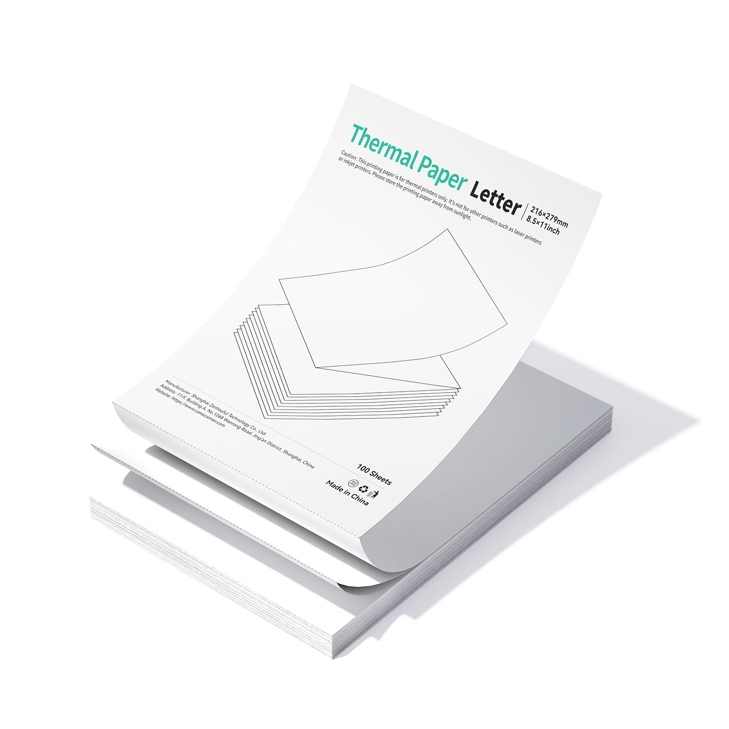 Papier Thermique Plié – Zéro Transparence, Impression Ultra Nette 300 dpi, Boîte de 100 Feuilles Sûre pour le Voyage, Sans BPA, Compatible avec l'Imprimante CamScanner P1 Pro