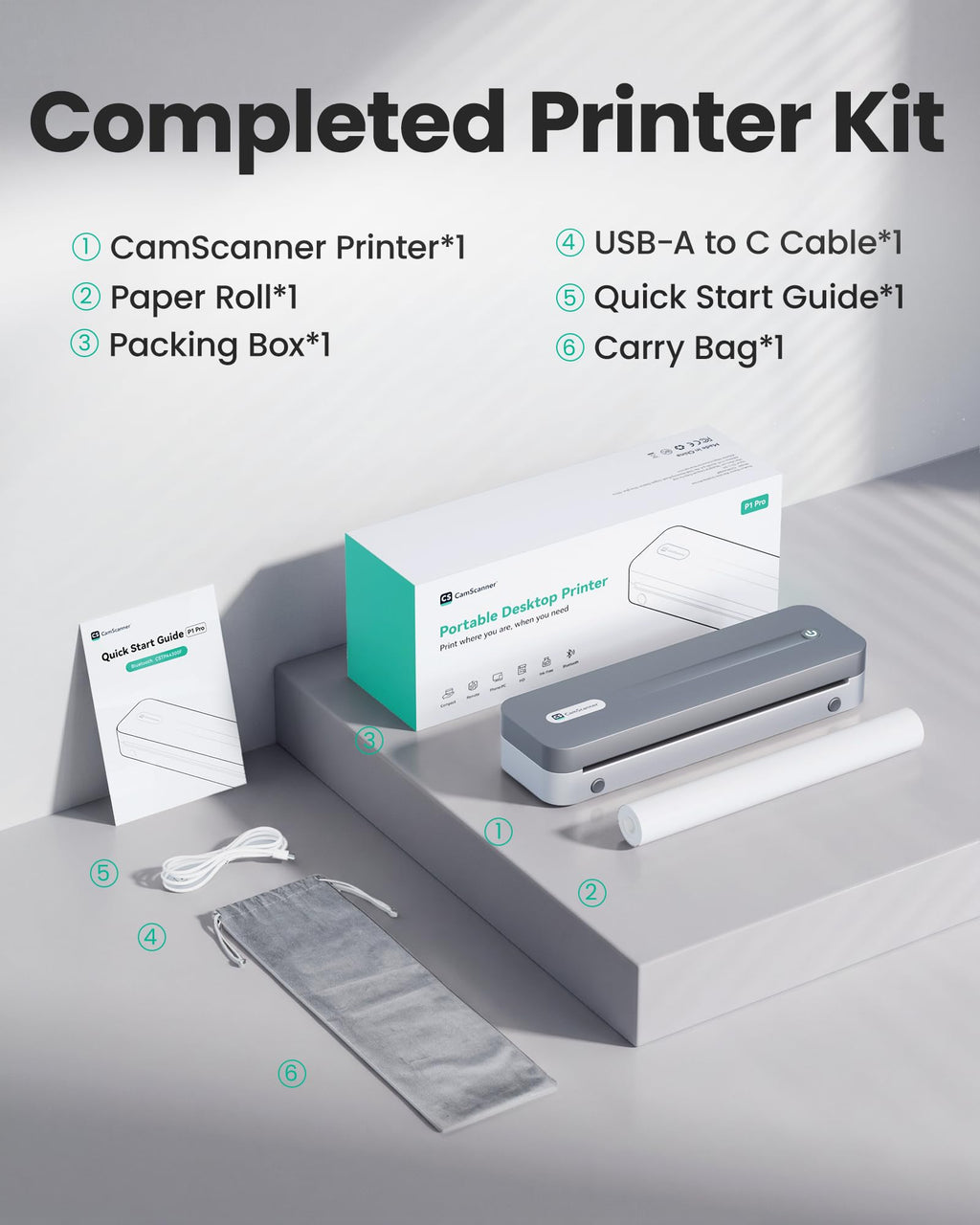 CamScanner P1 Pro Inkless Thermal Printer, Portable US Letter Size Bluetooth Printer with 1 Roll of Paper, for iPhone Android Computer, Home Office Use