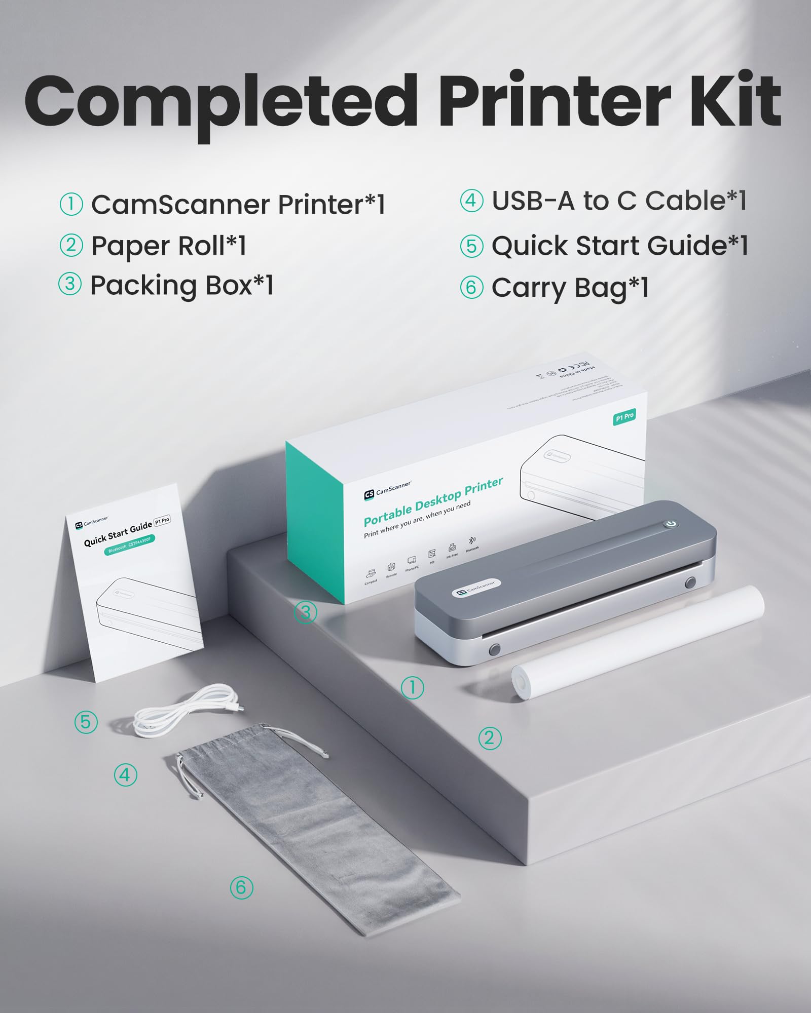 CamScanner P1 Pro Inkless Thermal Printer, Portable US Letter Size Bluetooth Printer with 1 Roll of Paper, for iPhone Android Computer, Home Office Use