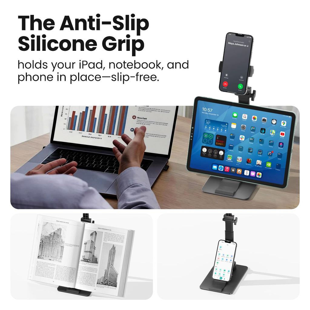 Adjustable Phone Stand for Scanner, Hands-Free Desktop Holder Compatible with iPhone 15/14/13/12, Samsung, and More