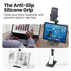 Adjustable Phone Stand for Scanner, Hands-Free Desktop Holder Compatible with iPhone 15/14/13/12, Samsung, and More