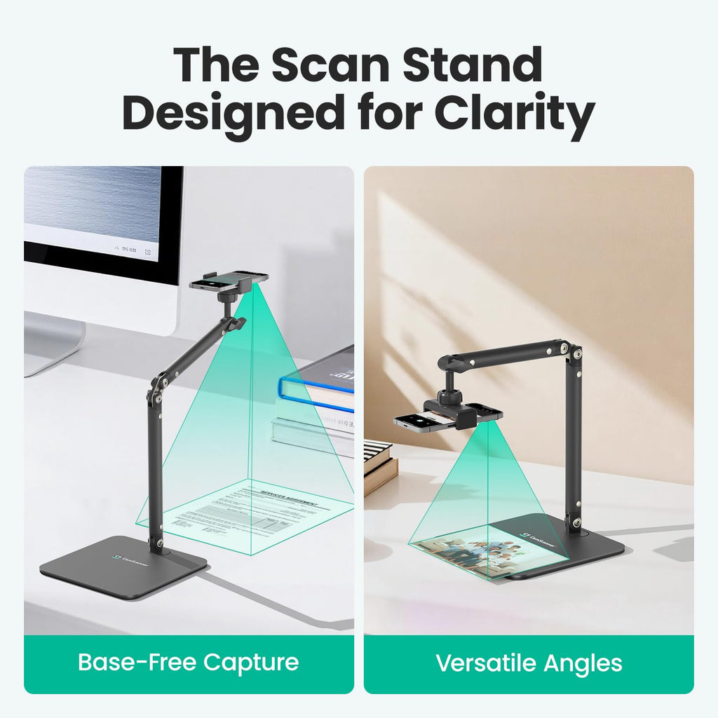CamScanner Dual Folding Cell Phone Stand, Fully Adjustable Foldable Desktop Phone Holder Cradle Dock Compatible with iPhone