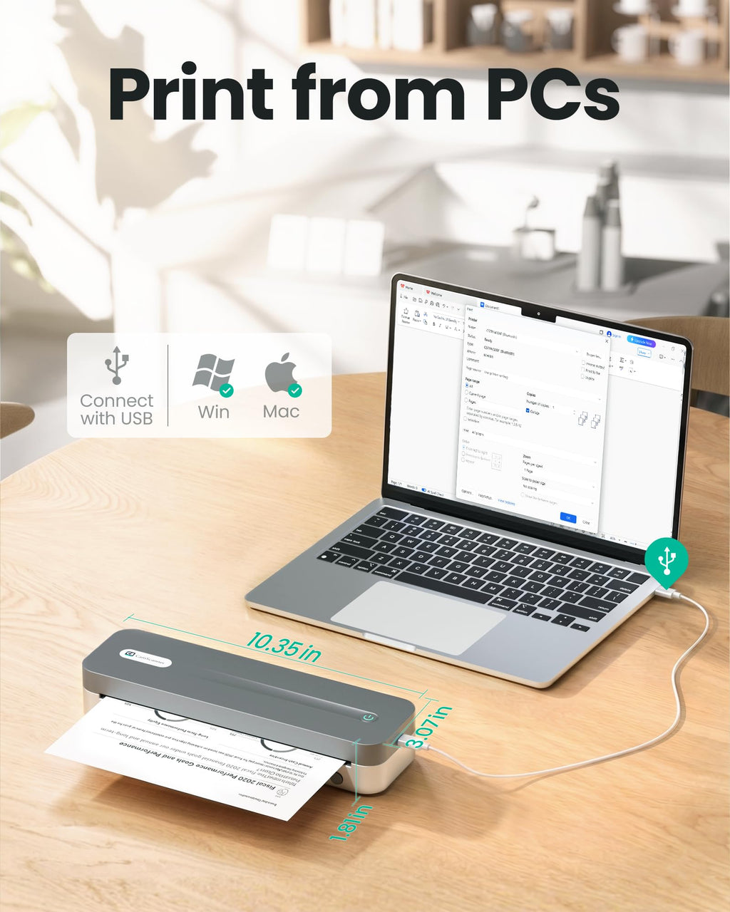 CamScanner P1 Pro Inkless Thermal Printer, Portable US Letter Size Bluetooth Printer with 1 Roll of Paper, for iPhone Android Computer, Home Office Use