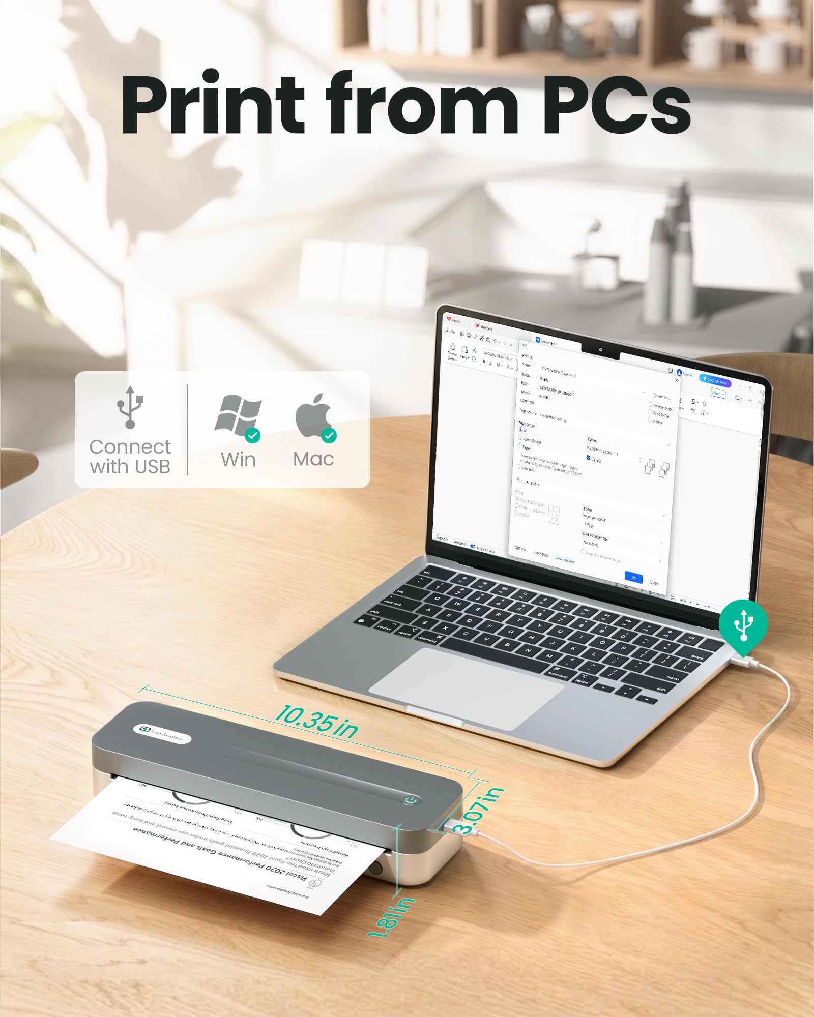CamScanner P1 Pro Inkless Thermal Printer, Portable US Letter Size Bluetooth Printer with 1 Roll of Paper, for iPhone Android Computer, Home Office Use