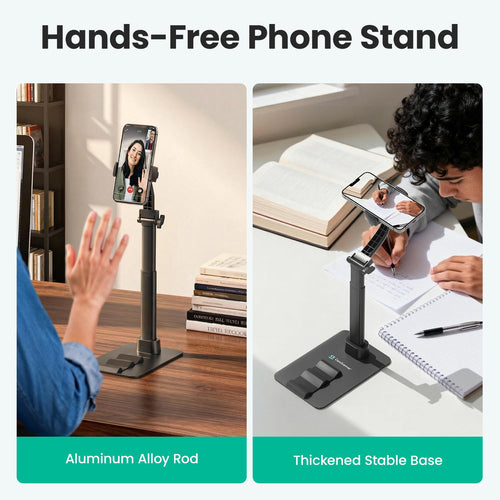 Adjustable Phone Stand for Scanner, Hands-Free Desktop Holder Compatible with iPhone 15/14/13/12, Samsung, and More