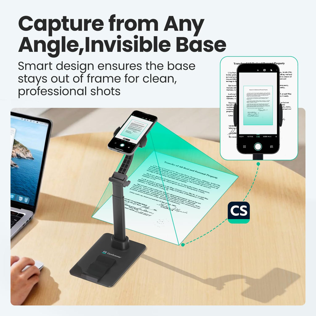 Adjustable Phone Stand for Scanner, Hands-Free Desktop Holder Compatible with iPhone 15/14/13/12, Samsung, and More