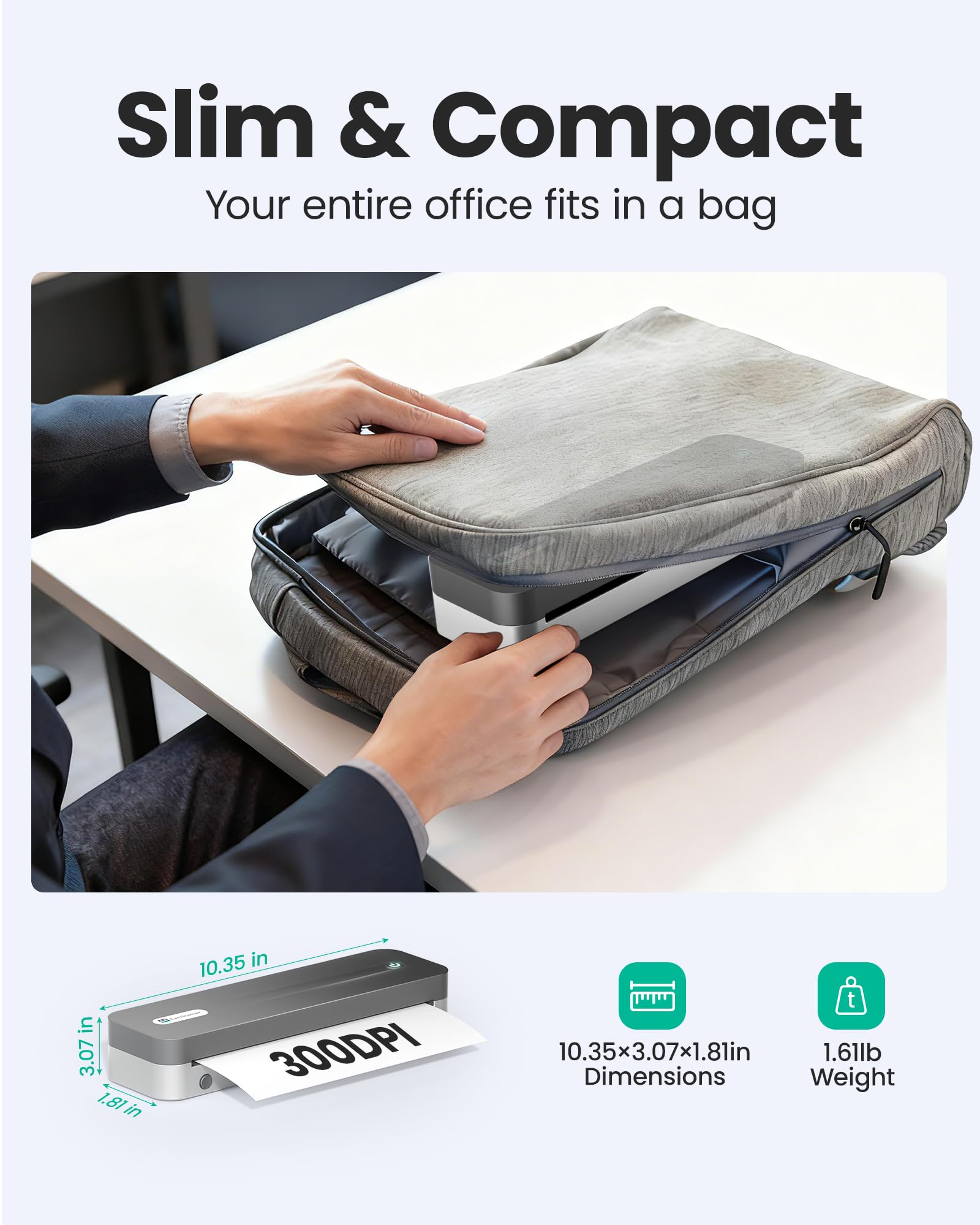 CamScanner P1 Pro Imprimante thermique portable sans encre, format Lettre US, Bluetooth avec 1 rouleau de papier, pour iPhone, Android, ordinateur, utilisation à la maison ou au bureau