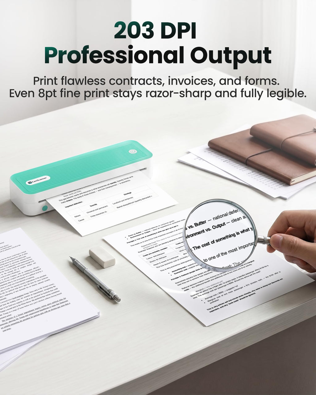 CamScanner P1 Portable Inkless Printer, 203 DPI Wireless Thermal Printing for iPhone Android Laptop PC, Print US Letter Documents Receipts Anywhere, for Travel Remote Work Home Office School, Green