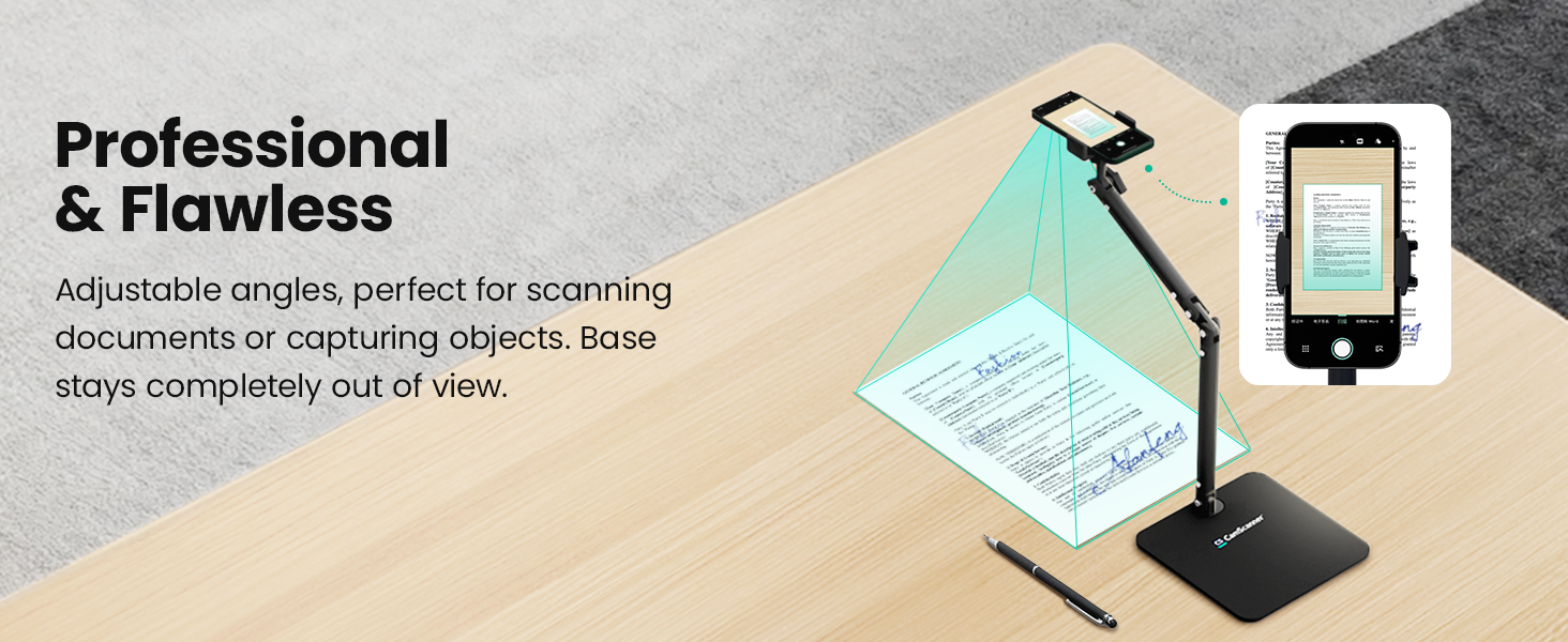 Ergonomic Phone iPad Stand for Desk - Ultra Sturdy Base, Adjustable & Foldable Mobile Holder with 2 Extendable Clamps, Work from Home Essentials Compatible with iPhone/iPad (1 Pack)