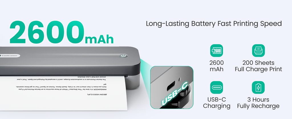 P1 Pro Ink-Free Thermal Printer, Portable US Letter Size Bluetooth Printer with 1 Roll Paper, for iPhone Android Computer, Home Office Use