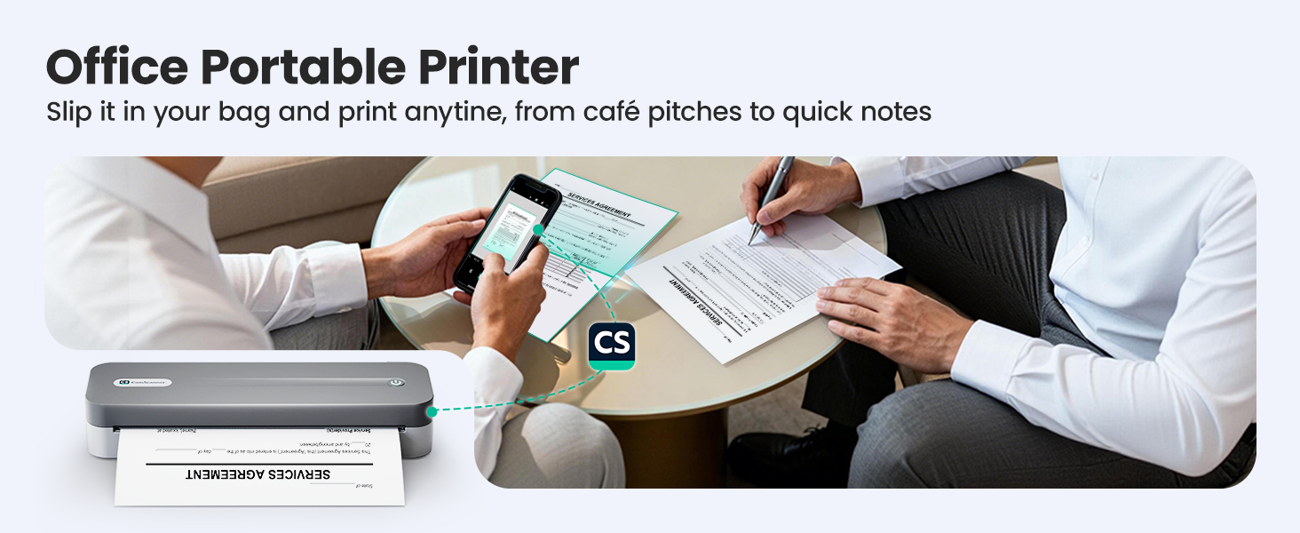 P1 Pro Ink-Free Thermal Printer, Portable US Letter Size Bluetooth Printer with 1 Roll Paper, for iPhone Android Computer, Home Office Use