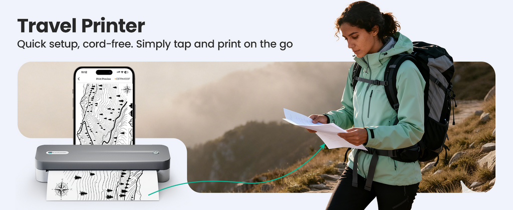 P1 Pro Ink-Free Thermal Printer, Portable US Letter Size Bluetooth Printer with 1 Roll Paper, for iPhone Android Computer, Home Office Use