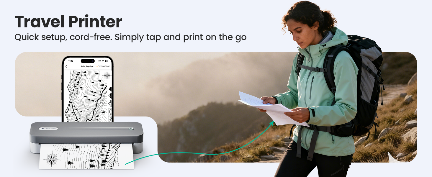 P1 Pro Ink-Free Thermal Printer, Portable US Letter Size Bluetooth Printer with 1 Roll Paper, for iPhone Android Computer, Home Office Use