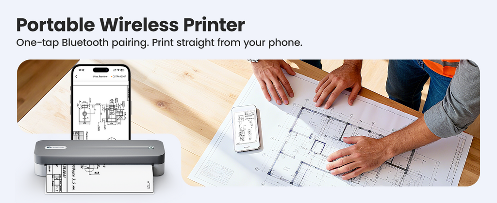 P1 Pro Ink-Free Thermal Printer, Portable US Letter Size Bluetooth Printer with 1 Roll Paper, for iPhone Android Computer, Home Office Use
